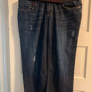 Straight leg capris. Slightly distressed.